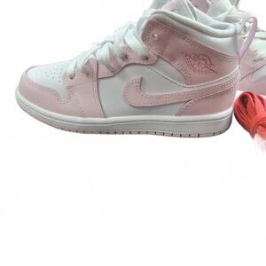 Nike Air Jordan 1 Mid Pink Foam  White- Fire/ Red Kids Sneakers, Size 1Y NEW!